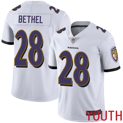 Baltimore Ravens Limited White Youth Justin Bethel Road Jersey NFL Football 28 Vapor Untouchable
